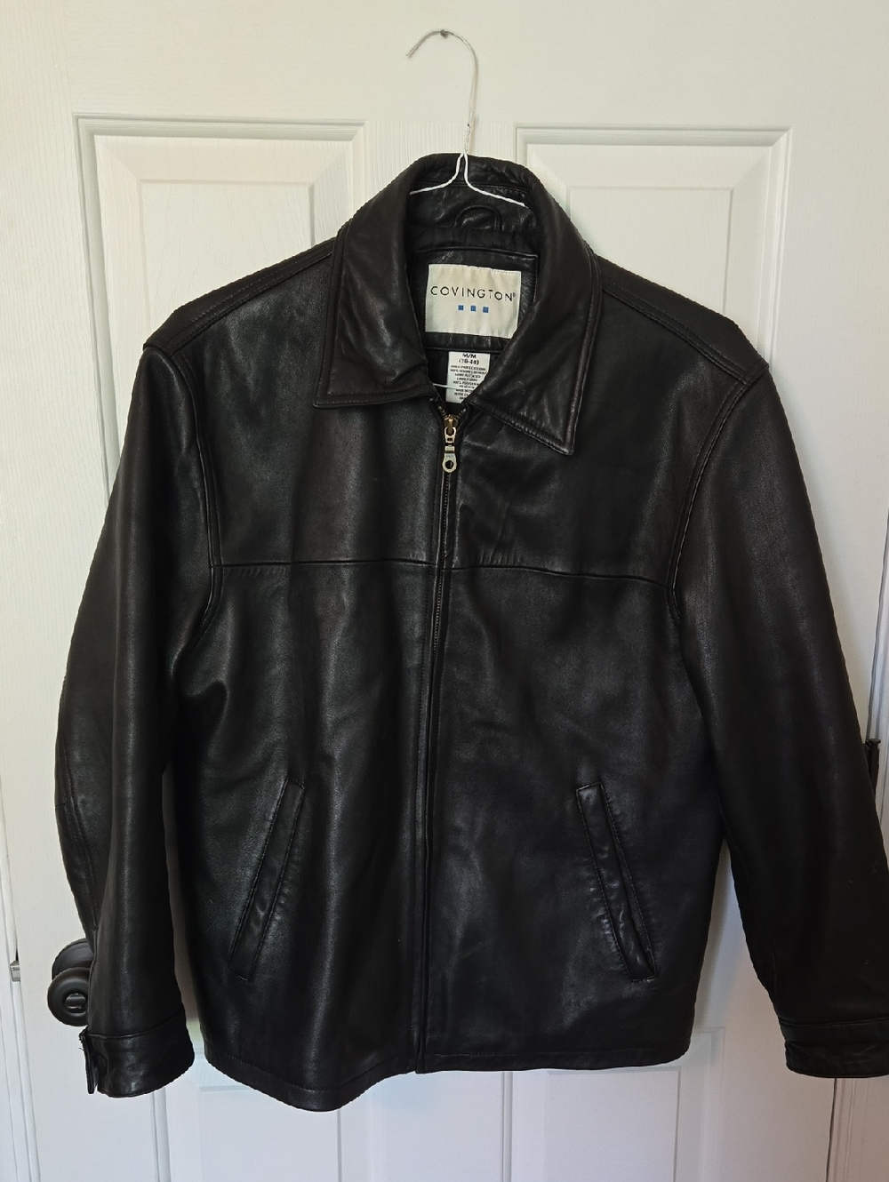 Covington Men's Black Leather Bomber Jacket - Zip Front
